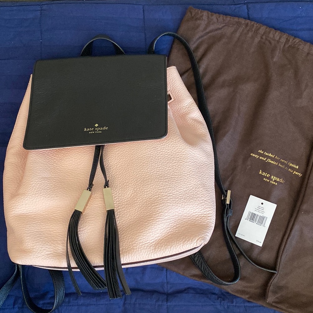 Kate Spade New York Mini Maria Backpack, Pink and Black Pebbled Leather